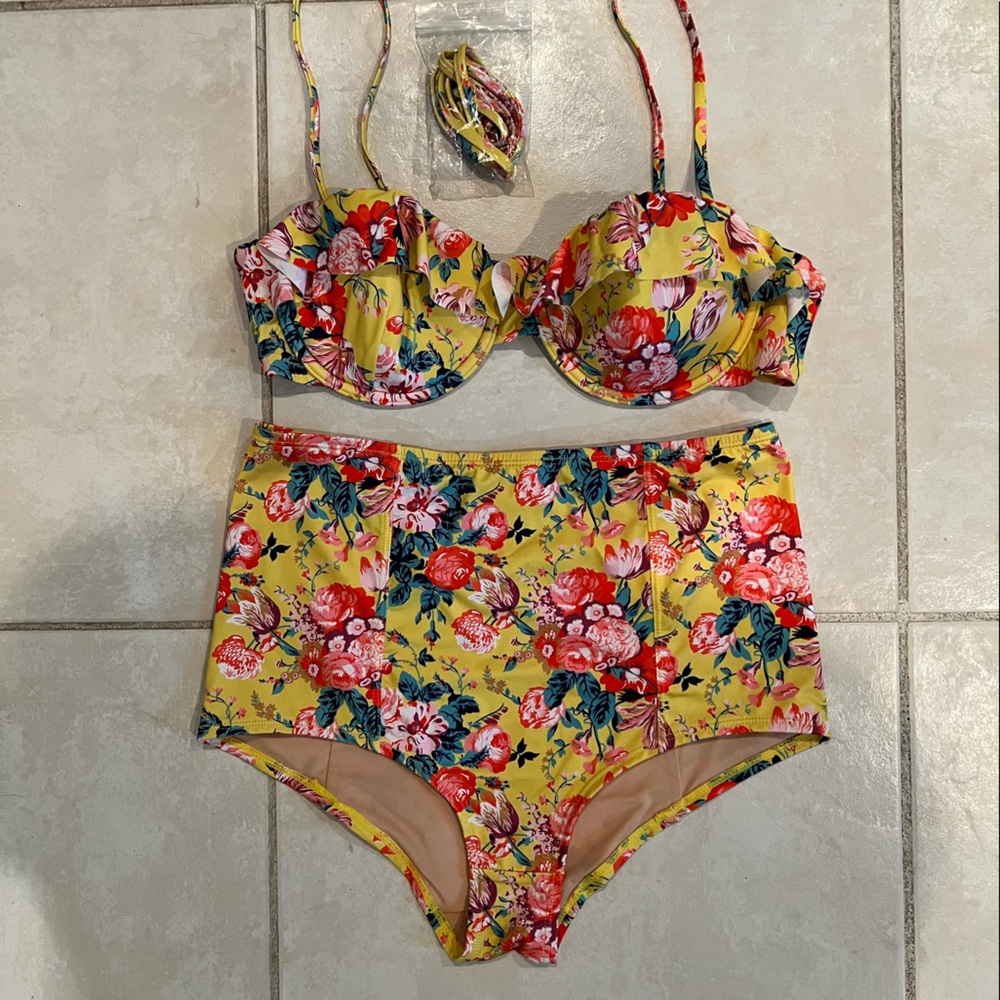 J.CREW floral print high waist bikini